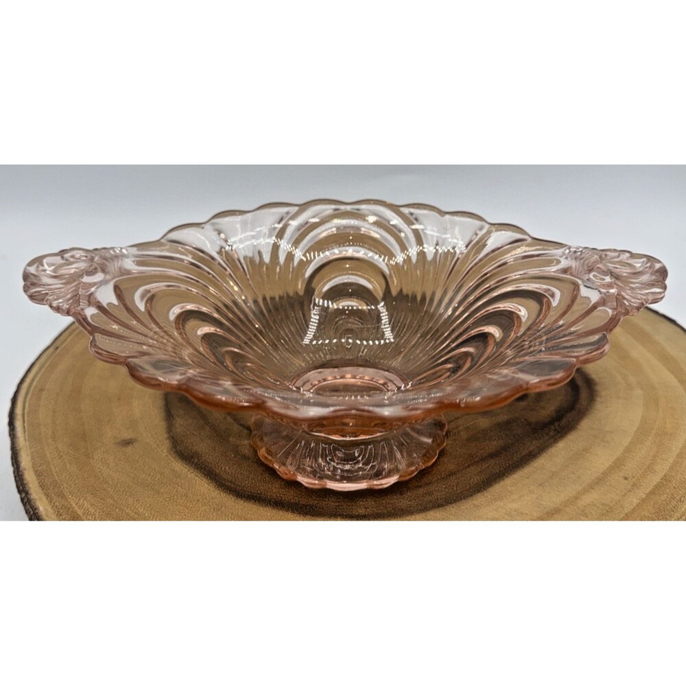 Vintage Caprice By Cambridge La Rosa Pink Glass Footed Bowl W/Handles 7”